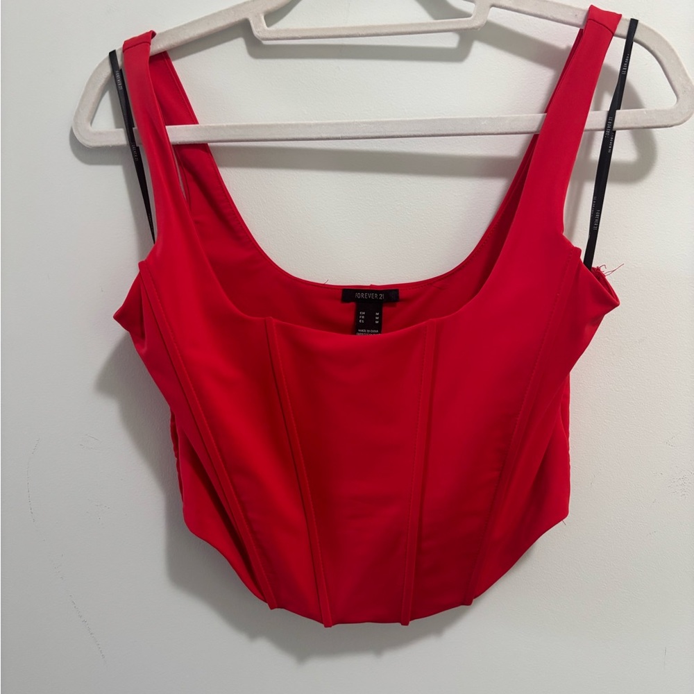 Forever 21 Red Fitted Bustier Crop Tank Top